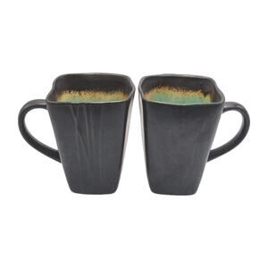 Baum Galaxy Jade Square Coffee Mugs Set of Two 4.75” Tall 14 Oz Capacity